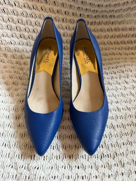 MICHAEL KORS Flex Mid Electric Blue Leather Pointed Toe 2.5” Heel Pumps Size 8M - Picture 6 of 12